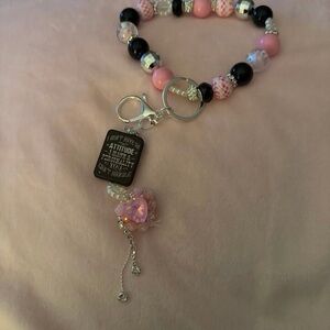 Pink and Black Beaded Bracelet with Heart Charm